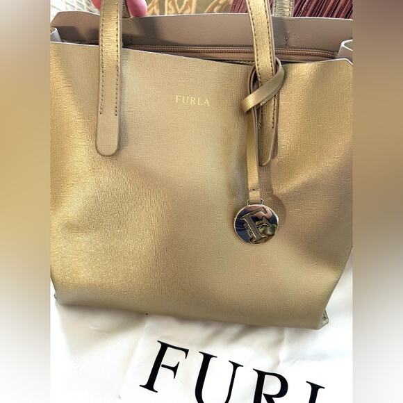 Furla Metallic Gold Mini Tote Bag New without tag - Picture 2 of 13